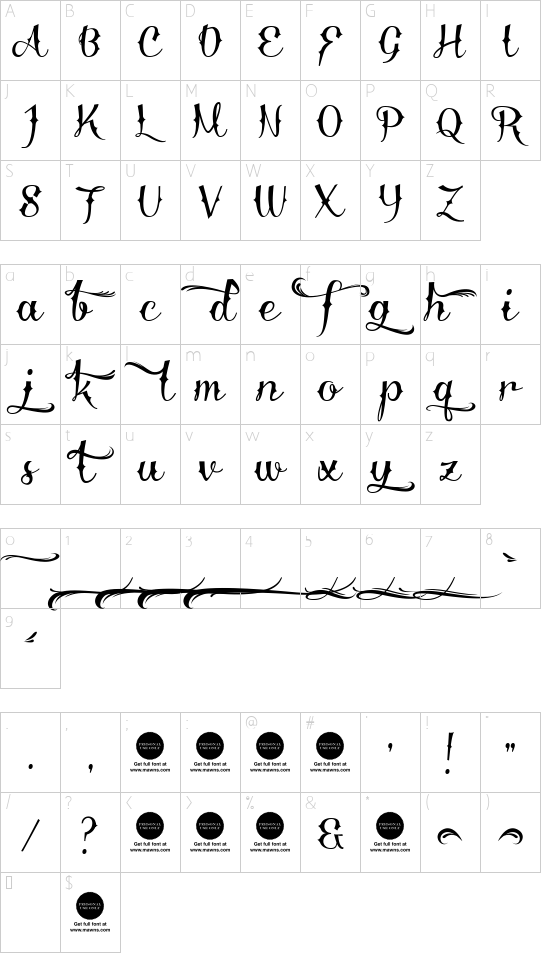 Delinquente Demo font character map