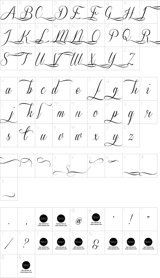 Sverige Script Decorated Demo font character map
