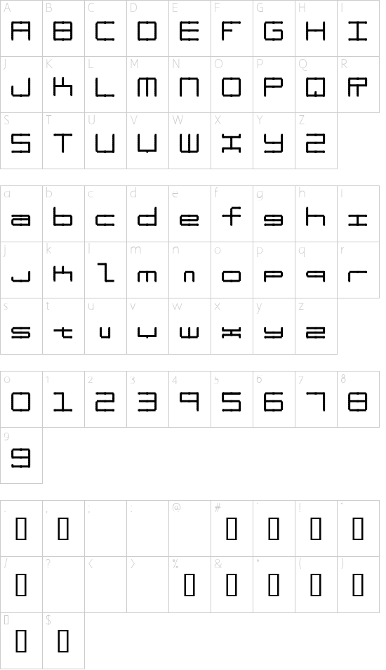 Oscilloscope font character map