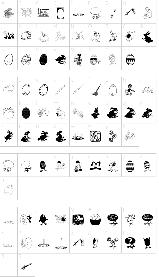 Eastereggs font character map