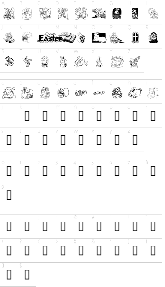 KR Easter 2003 font character map