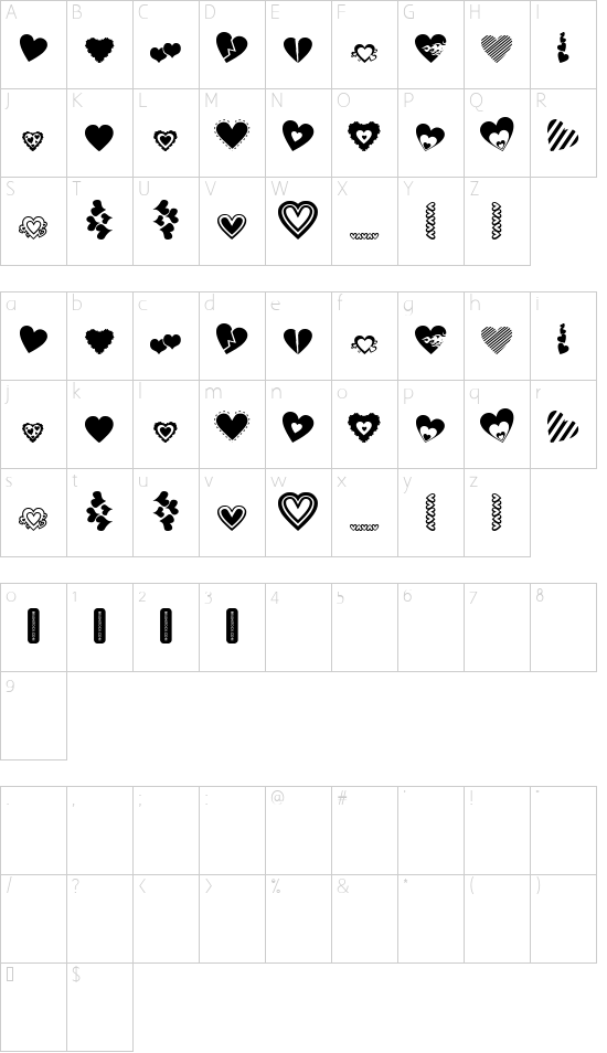 Loves DevineUS font character map