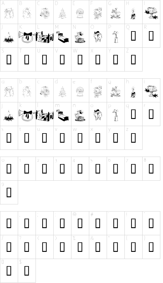 KR Christmas 2002 Dings 1 font character map