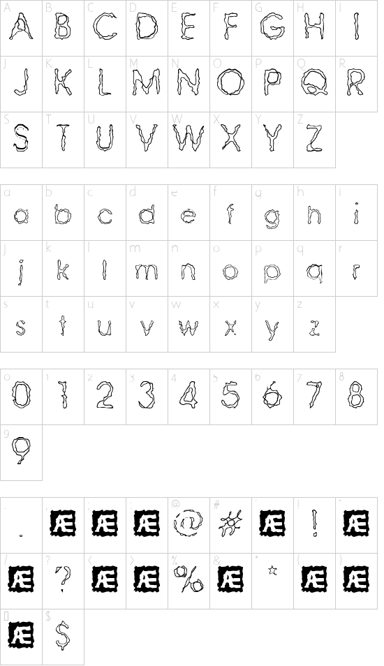 Ravaged By Years BRK font character map