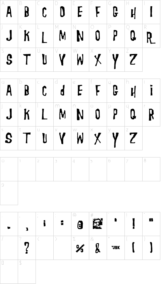 Morgus font character map