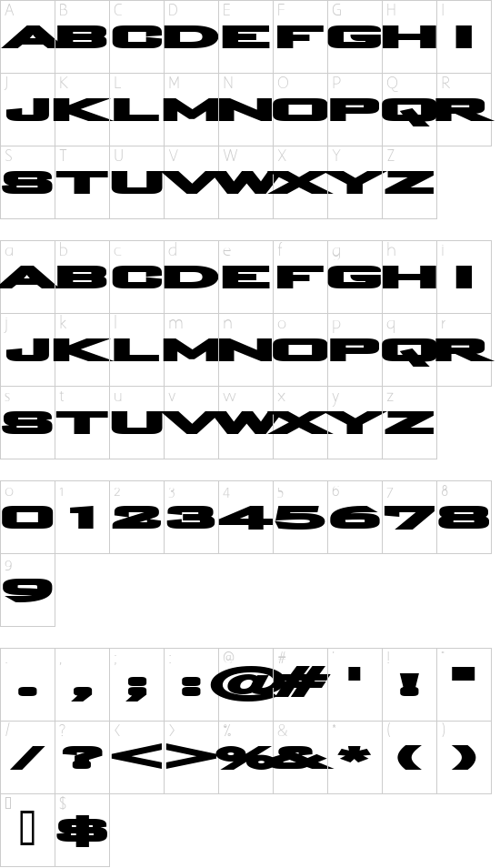 Plain O Matic font character map
