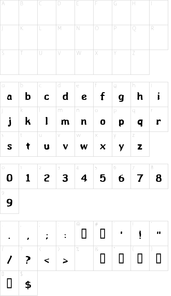 Wibble font character map