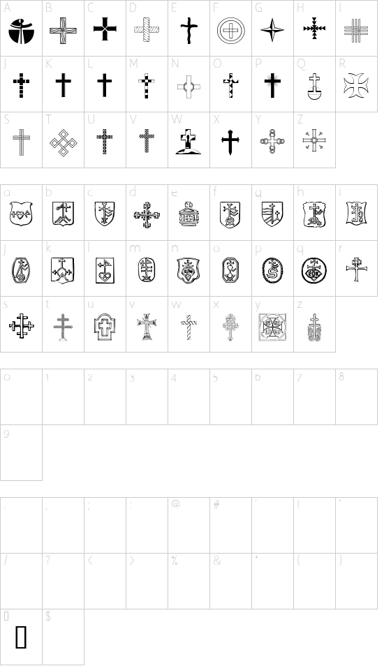 Christian Crosses IV font character map