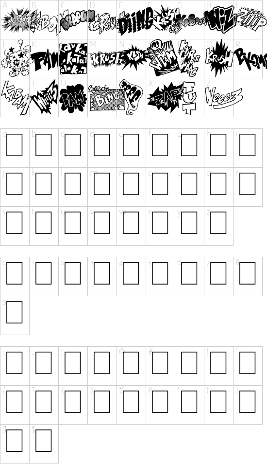 OnomatoVlam font character map