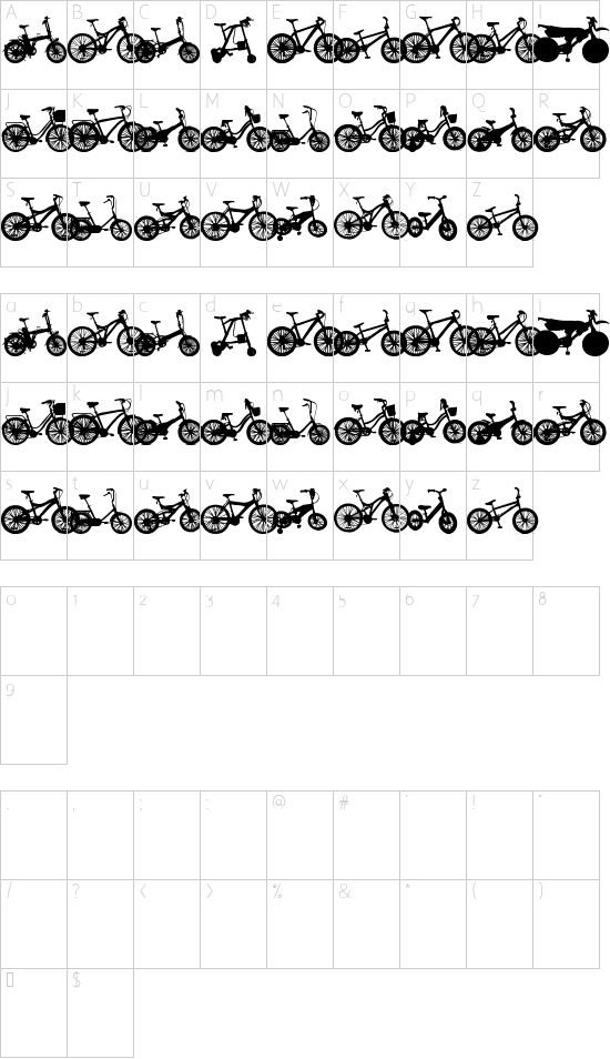 bicycle tfb font character map
