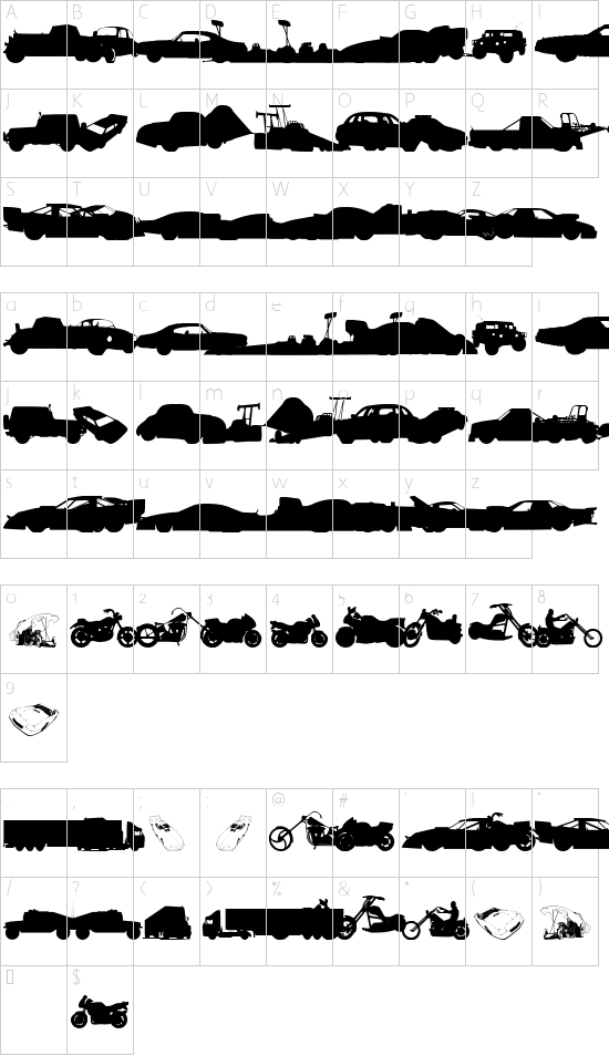 Need for Speed font character map