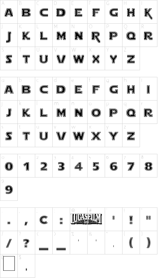 Star Jedi Outline font character map