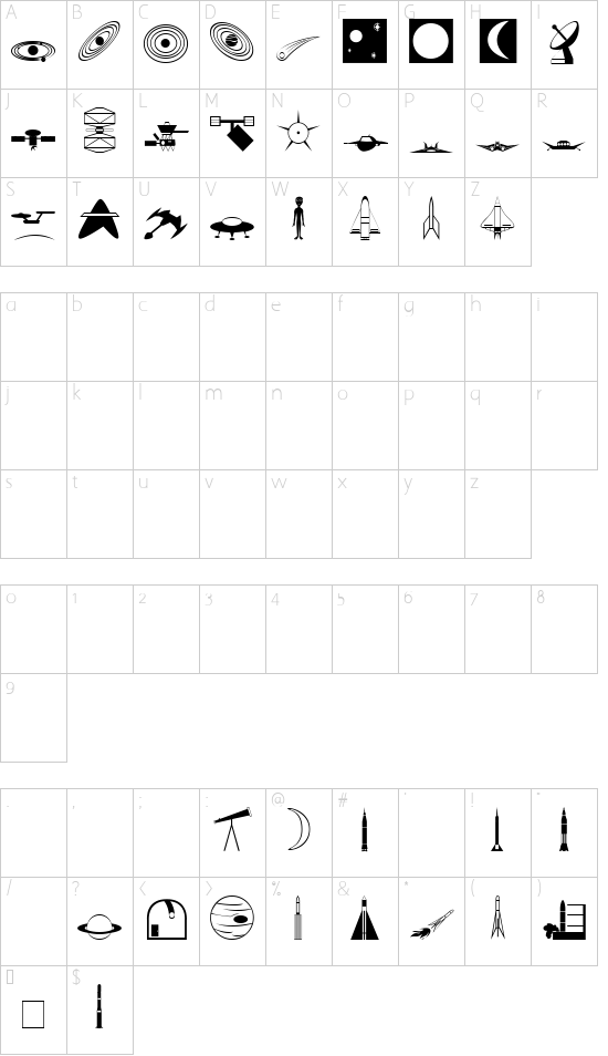 Carr Space font character map