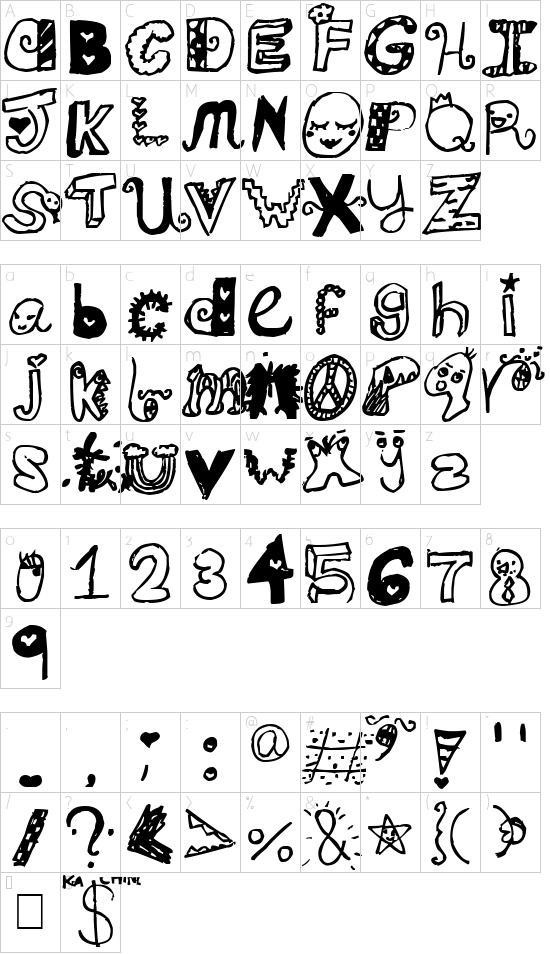 Jamaicafont font character map