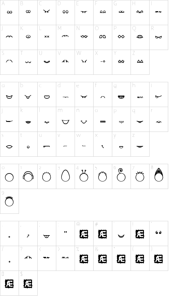 Head-Ding Maker BRK font character map