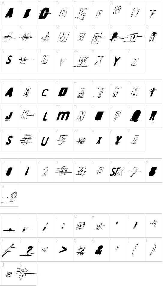 Random Change in Mood font character map