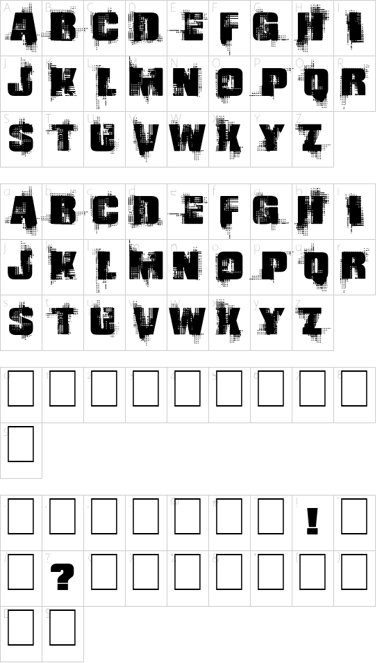 Gling font character map