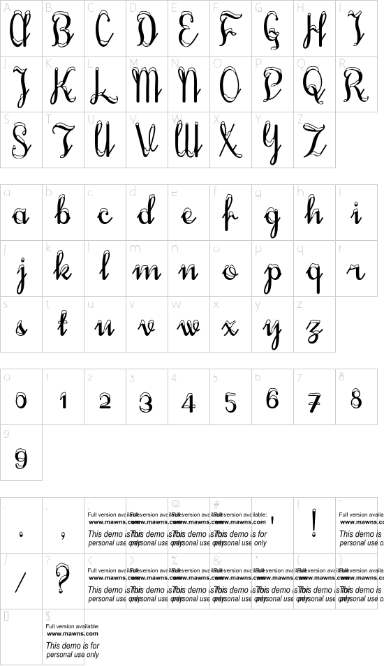 Snowhouse DEMO font character map