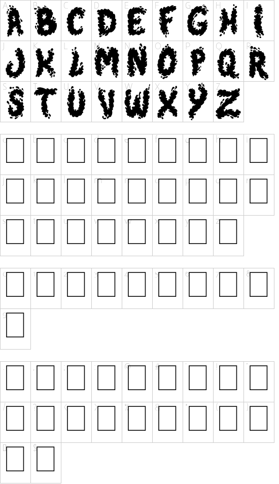 Splash Black font character map