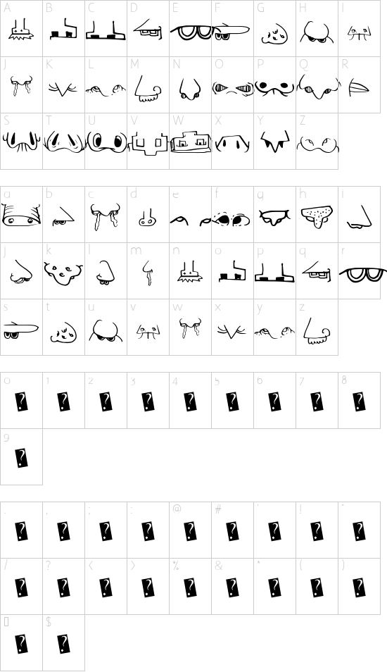 CreatureBuilderNose font character map