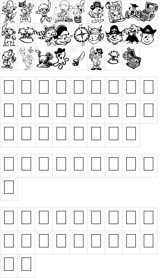 Ptits Pirates font character map