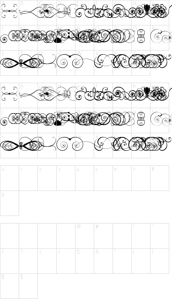 Ornametss tfb font character map