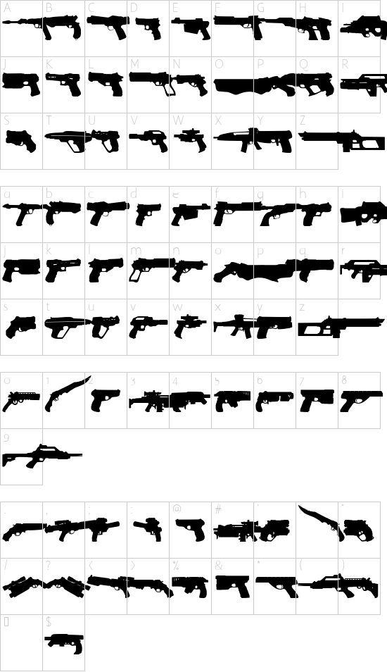 2nd Amendment 2050 font character map