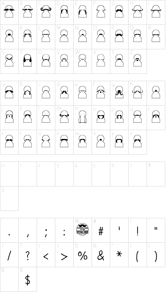 Movember font character map