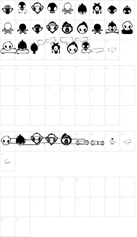 Skate Or Die font character map