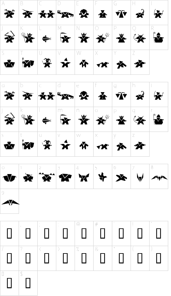 Damgram font character map