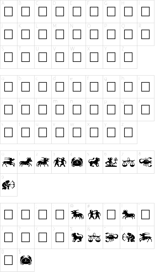 EileensMediumZodiac Regular font character map