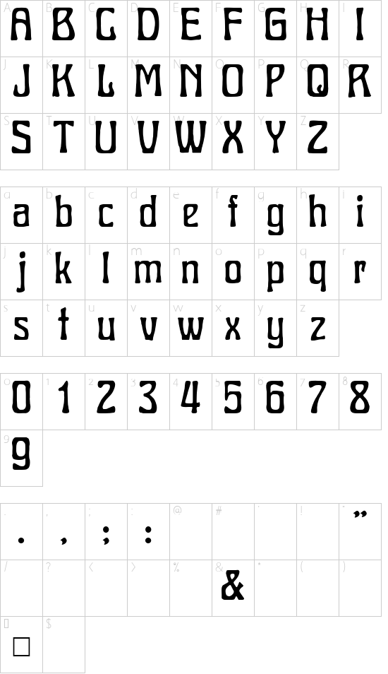 Charleston font character map