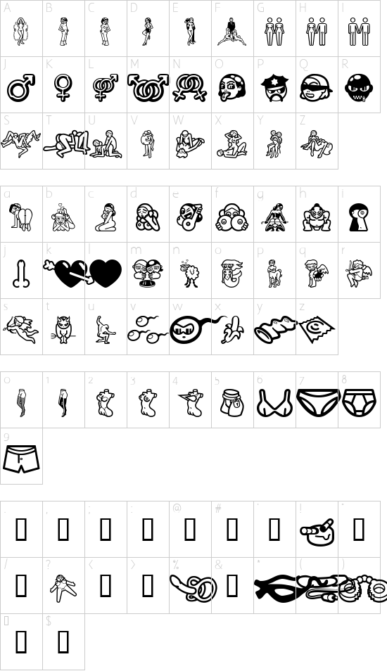 Erotica CD font character map