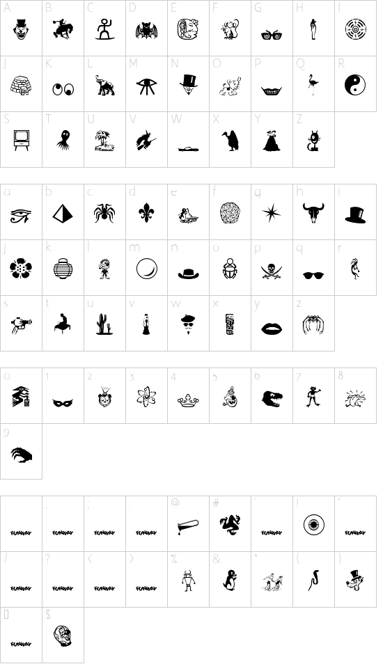 Funway 1 font character map