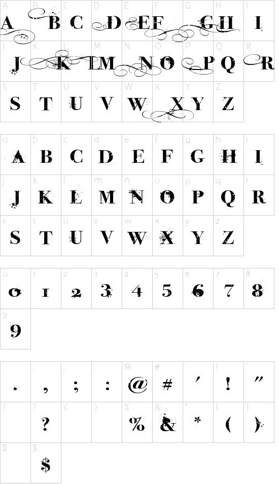 iNked God font character map