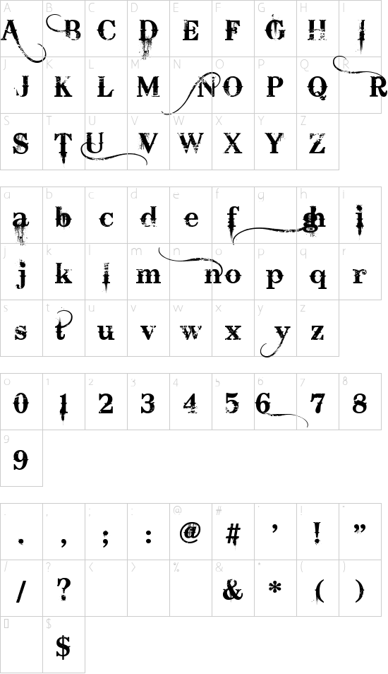 UVF Bleeding Cowboys font character map