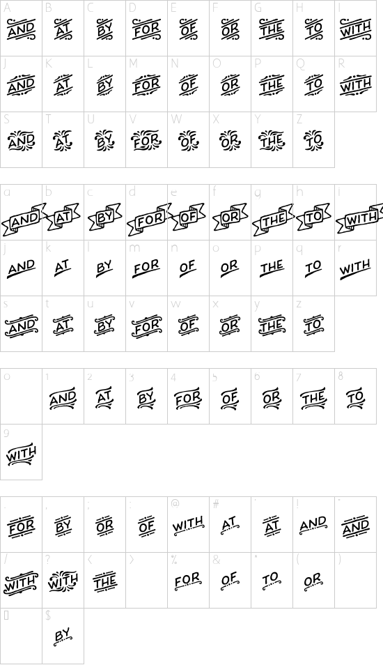 Charcuterie Catchwords font character map