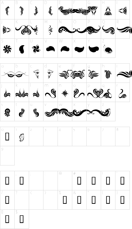  Absinth Flourishes I font character map