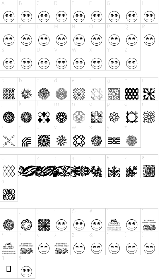 AGA Arabesque Free Sample font character map
