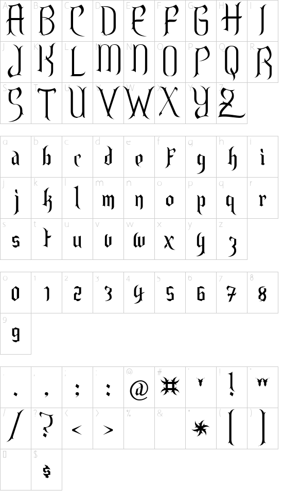 Endor Alt font character map