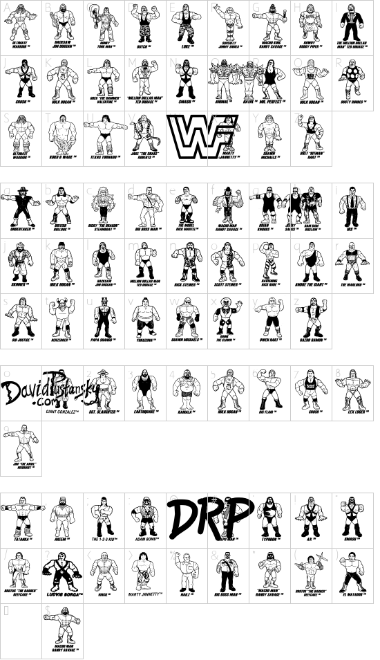 Retro Hasbro WWF Figures font character map