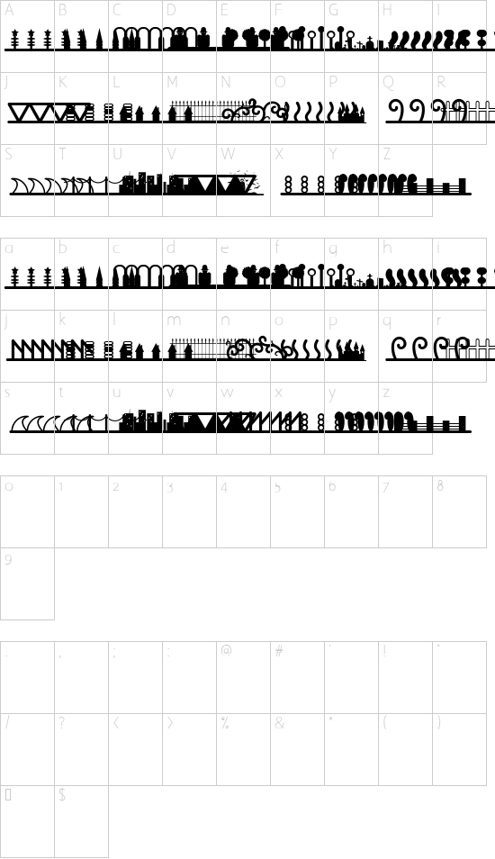 Header Ornament font character map