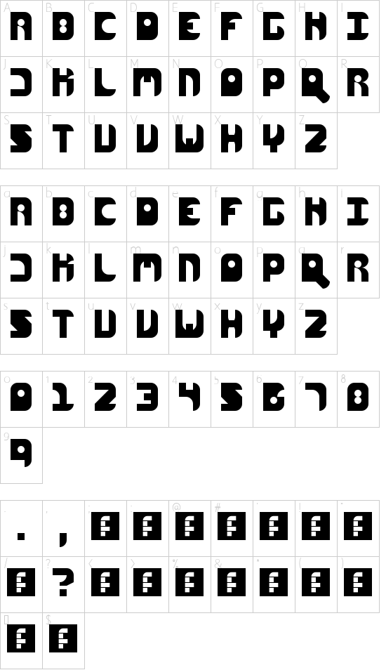Arcadia Regular font character map