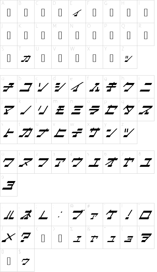 ArtificialSatellite font character map