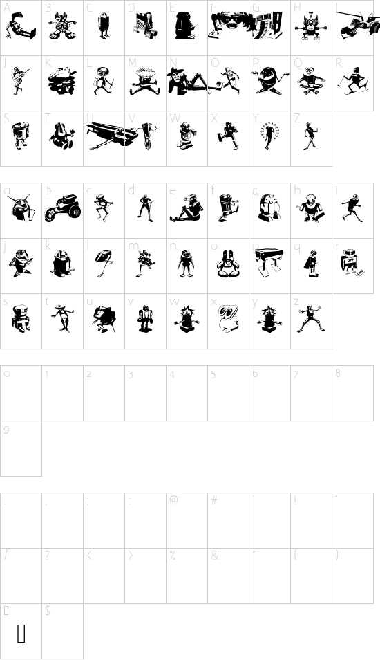 HumanFollowUps font character map