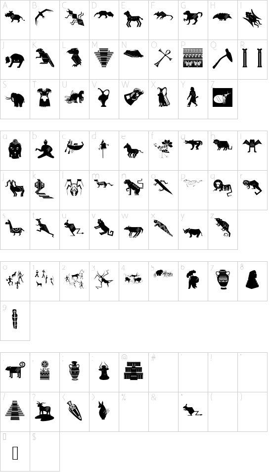 Getier font character map