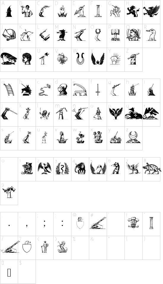 HeraldryPartsOne font character map