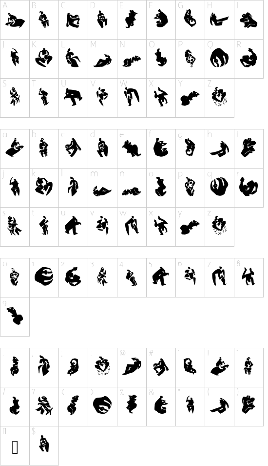 NudesTwo font character map