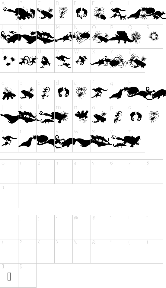 LetsDance font character map