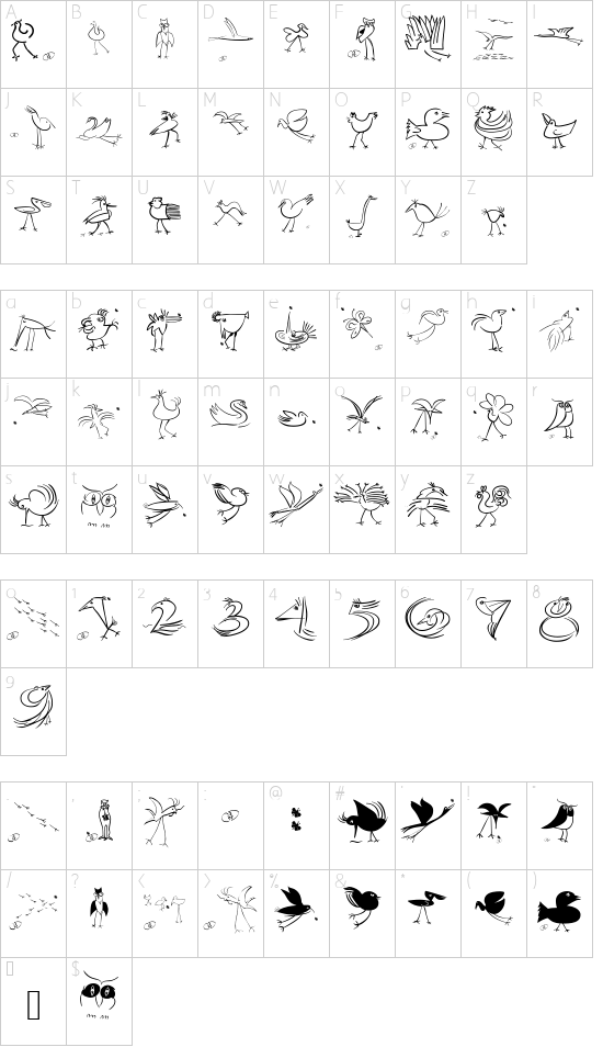 OrnithoLogics font character map